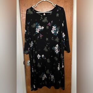 BNWT J. Jill black background floral print midi swing dress 2X GORGEOUS